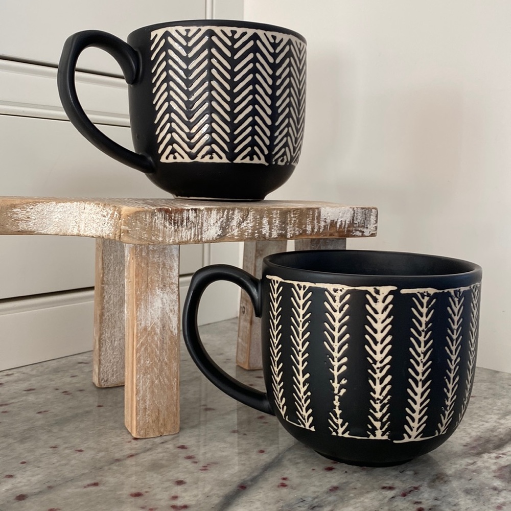 Black Latte Mugs. Set of 2. XMAS Stocking stuffers . Old Pottery Company.